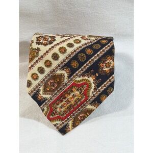 Vintage Damon Mens Tie Navy Cream Paisley Floral Medallion Wide 70s Retro USA